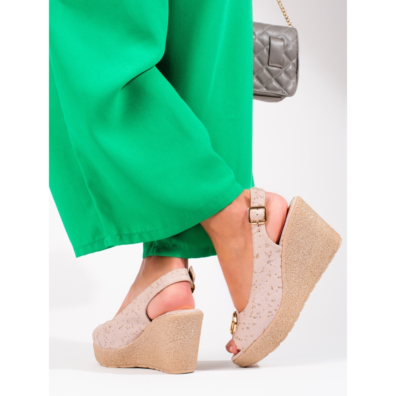 Dame ruskind Shelovet kile sandaler beige 2