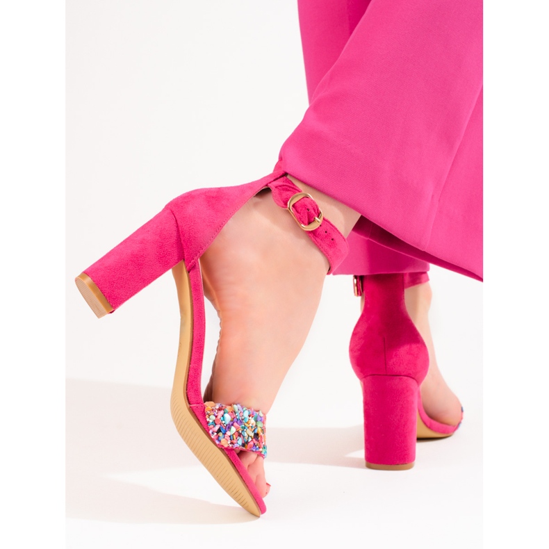 Elegante sandaler med fuchsia perler fra Shelovet lyserød 2