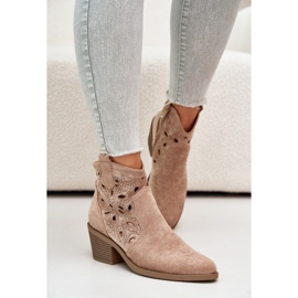 S.Barski Dame Ruskind Openwork Cowboystøvler Beige Daxon 2