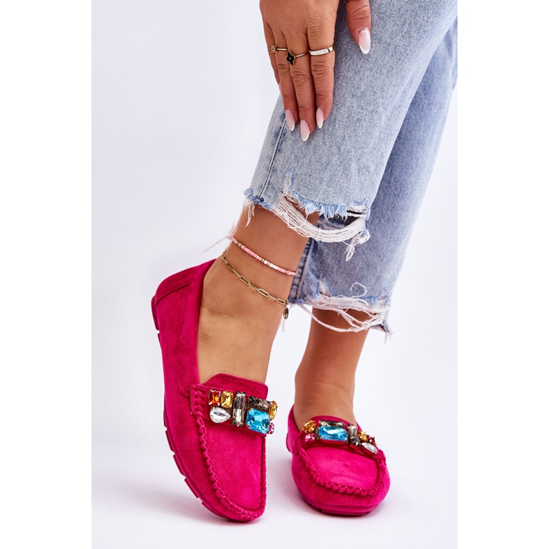 Dame ruskind Loafers med krystaller Fuchsia Lucille lyserød 1