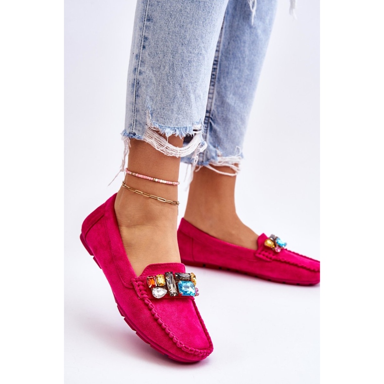 Dame ruskind Loafers med krystaller Fuchsia Lucille lyserød 2