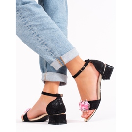 Shelovet sorte sandaler med lav hæl til kvinder 1