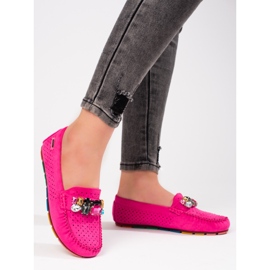 Pink kvinders gennembrudte loafers med krystaller Shelovet ruskind lyserød 1