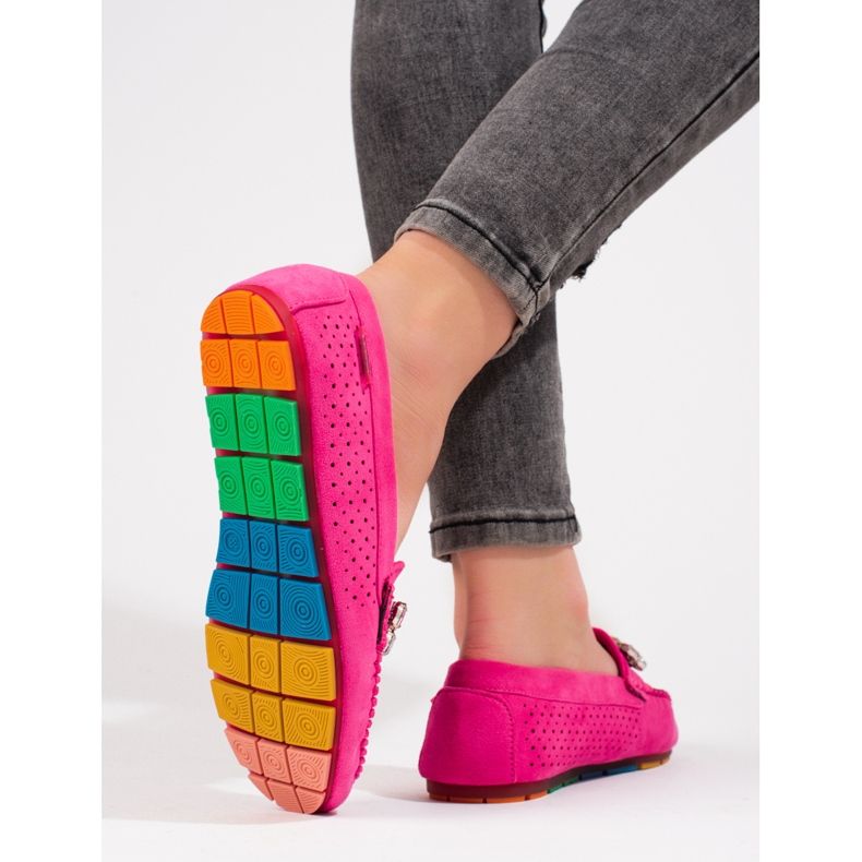 Pink kvinders gennembrudte loafers med krystaller Shelovet ruskind lyserød 2