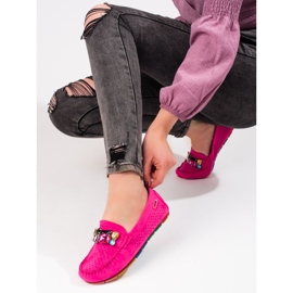 Pink kvinders gennembrudte loafers med krystaller Shelovet ruskind lyserød 3