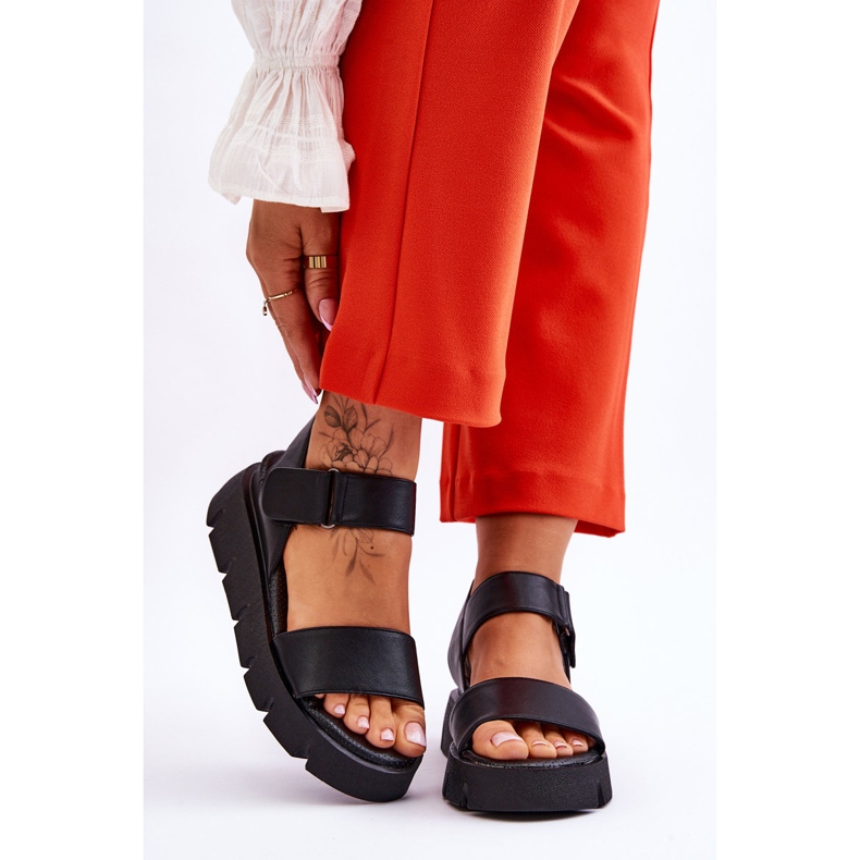 Vinceza Dame læder platform sandaler Sort Katte 1