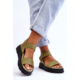 Vinceza Dame Læder Platform Sandaler Grøn Katte 2