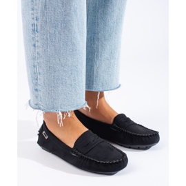 Dame ruskindsmokkasiner Shelovet elastisk sort 1
