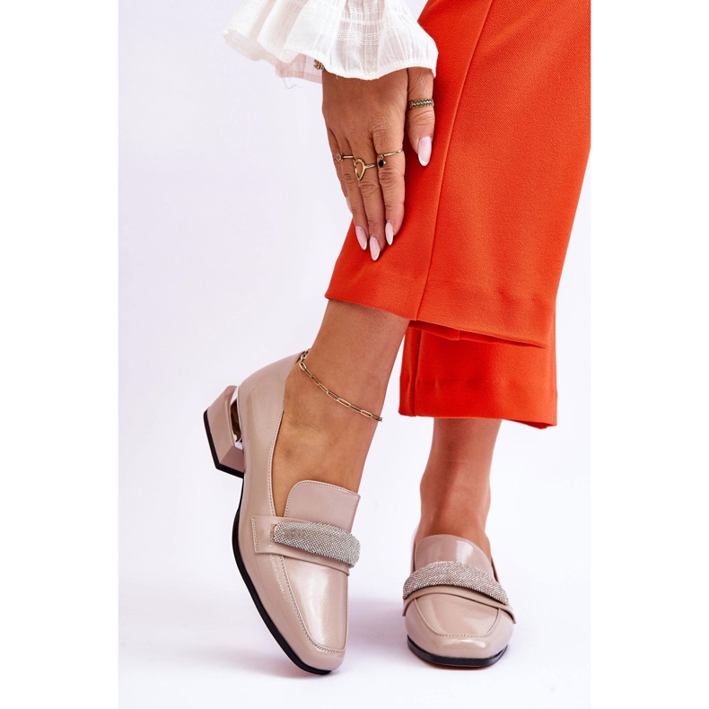 S.Barski Patent højhælede loafers med Rhinestones Beige Lavern 1