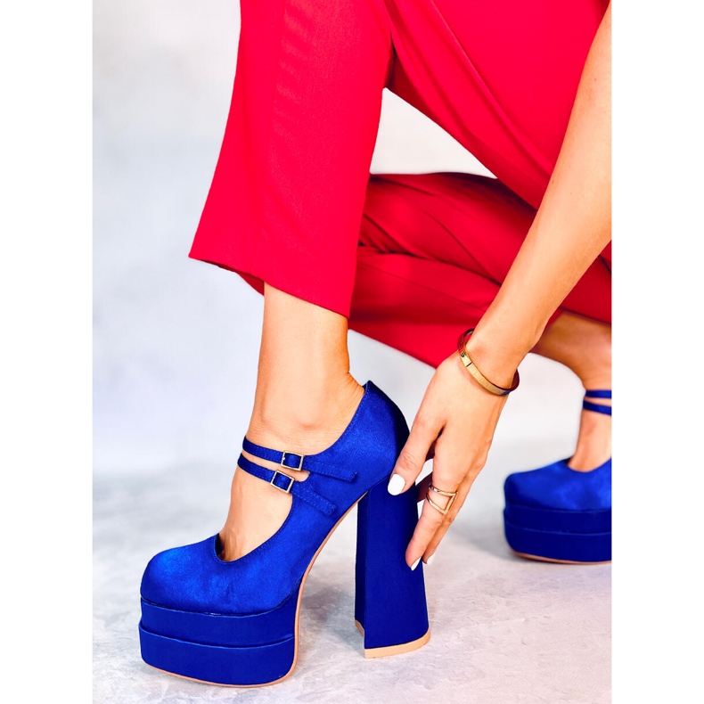 BM Prandi Blue satin platform pumper blå 2