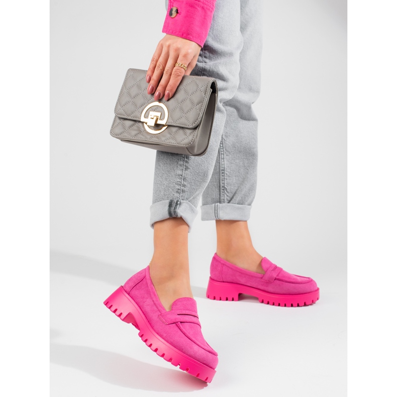 Dame loafers på platformen Shelovet pink ruskind lyserød 1