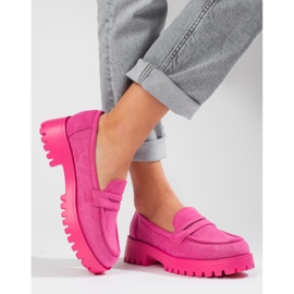 Dame loafers på platformen Shelovet pink ruskind lyserød 2