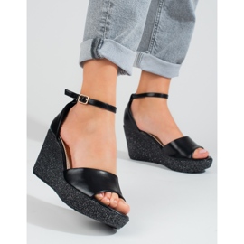 Shelovet sorte højkile sandaler til kvinder 1