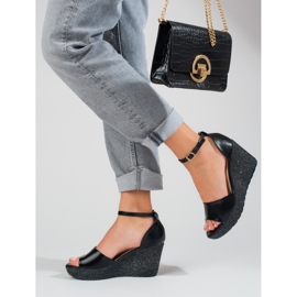 Shelovet sorte højkile sandaler til kvinder 2