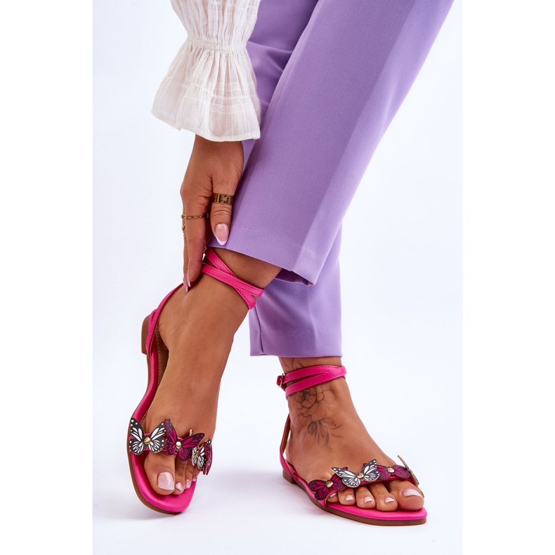 Damesandaler med dekorative sommerfugle Fuchsia Jeane lyserød 2