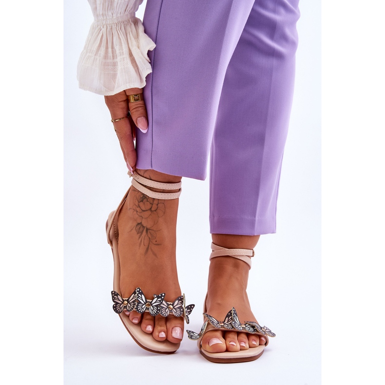 Damesandaler med dekorative sommerfugle Beige Jeane brun 1