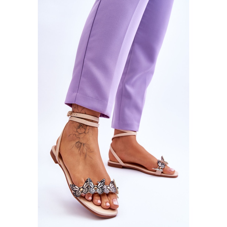 Damesandaler med dekorative sommerfugle Beige Jeane brun 2