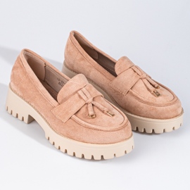 Dame ruskind loafers på Shelovet platformen beige 1