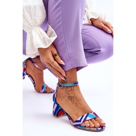FB1 Lilla og Quincy blå mønstrede satinsandaler med lav hæl violet 7