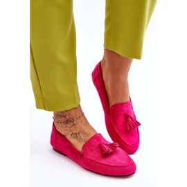 Klassiske loafers i ruskind med frynser Fuchsia Averil lyserød 3