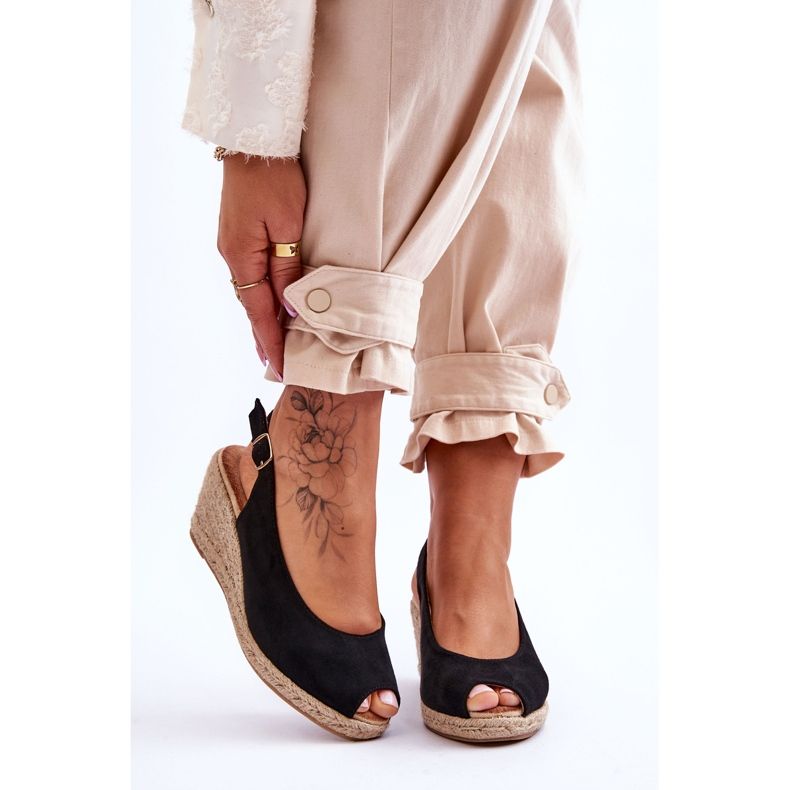Suede Wedge Sandaler Sort Elsie 1