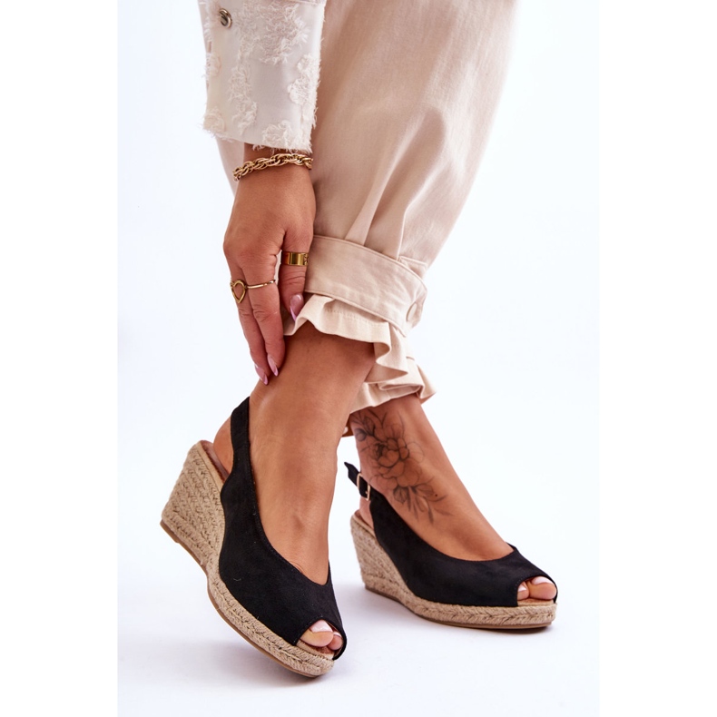 Suede Wedge Sandaler Sort Elsie 2