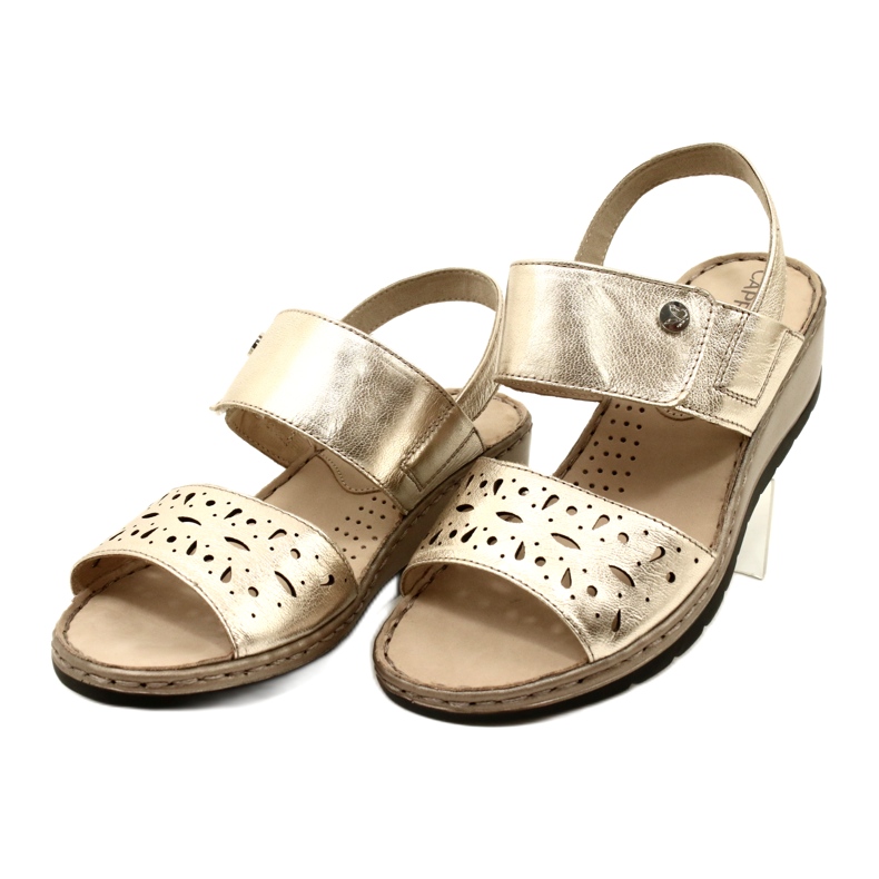 Women's Leather Sandals Caprice 28253-20 959 Platino Metalic gylden 4