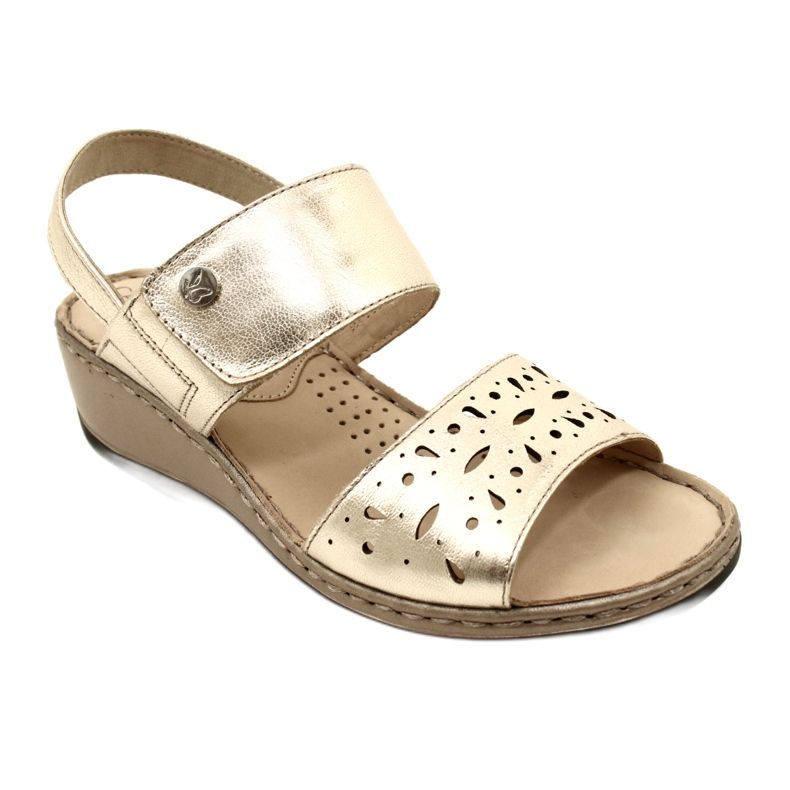 Women's Leather Sandals Caprice 28253-20 959 Platino Metalic gylden 2