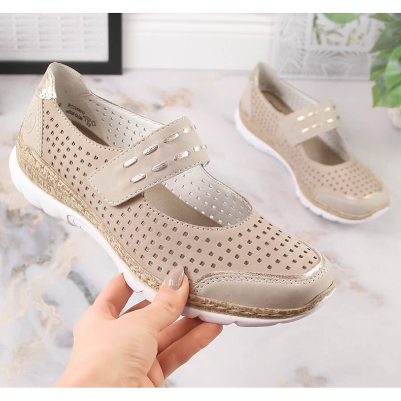 Dame sommer læder sko med velcro beige Rieker N4257-60 1