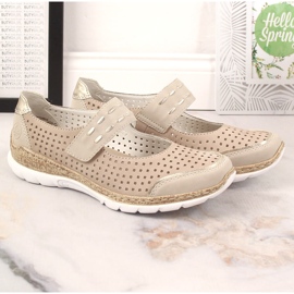 Dame sommer læder sko med velcro beige Rieker N4257-60 2