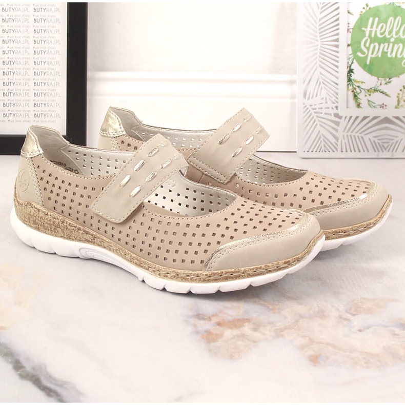 Dame sommer læder sko med velcro beige Rieker N4257-60 2