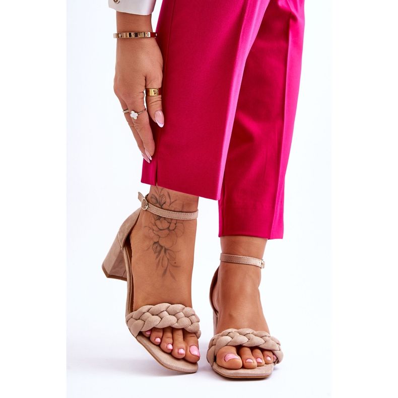 FB2 Suede højhælede sandaler med dekorative beige Azela fletninger brun 1