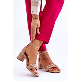 FB2 Suede højhælede sandaler med dekorative beige Azela fletninger brun 2