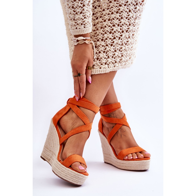 FJ1 Komfortable Orange Lemira High Wedge Sandaler 2