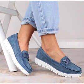 Dame læder loafers i ruskind på den blå platform Filippo DP3334 1