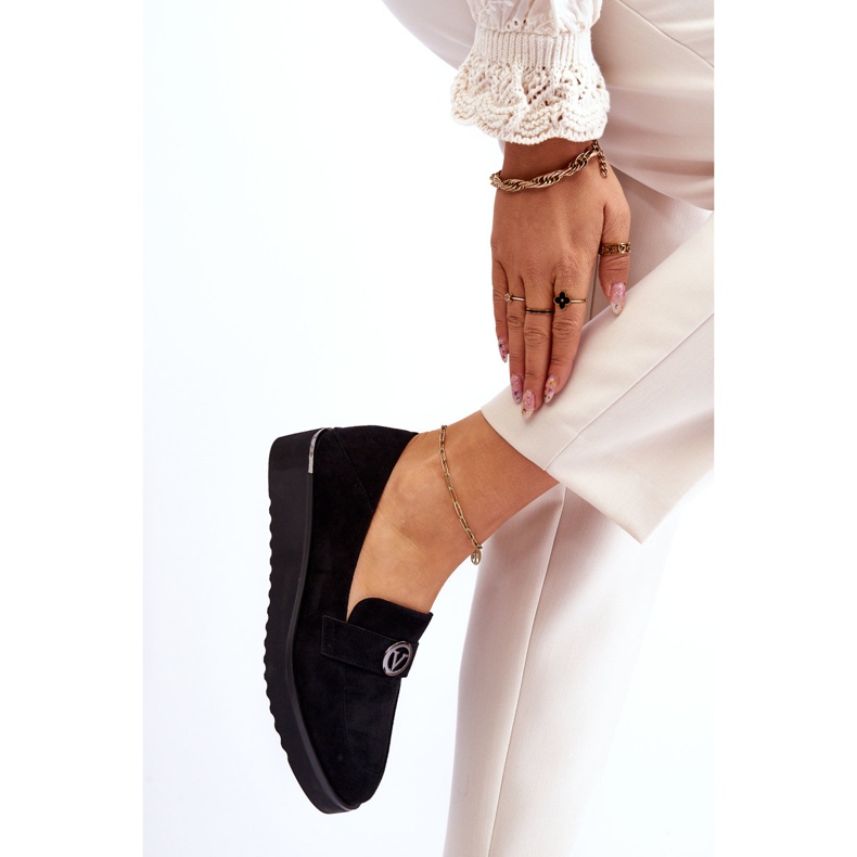 Vinceza Dame ruskind Low Wedge Loafers Sort Synthia 2