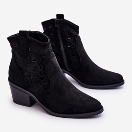 S.Barski Dame Ruskind Openwork Cowboystøvler Sort Daxon 1