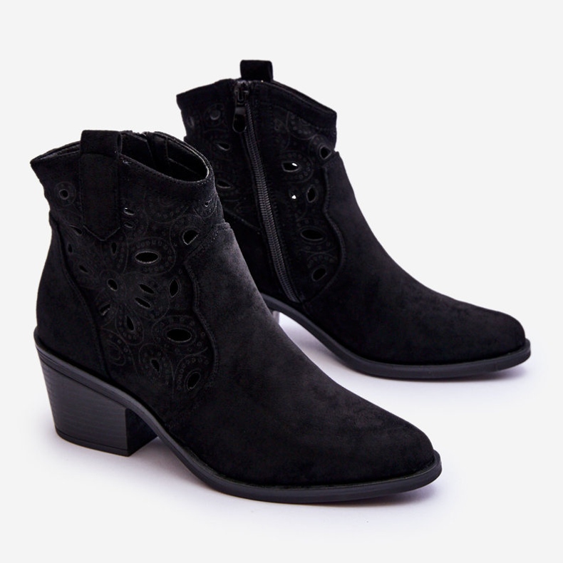 S.Barski Dame Ruskind Openwork Cowboystøvler Sort Daxon 1
