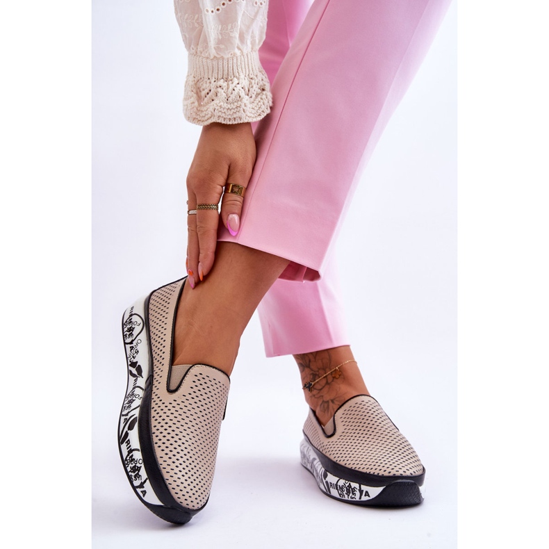 S.Barski Kvinders gennembrudte lædersneakers Slip-On Beige Sorito 2
