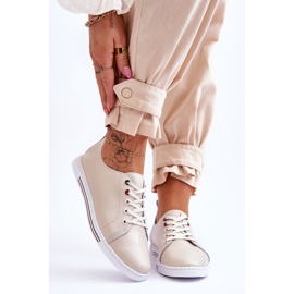 S.Barski Dame læder sneakers Beige Renes brun 1