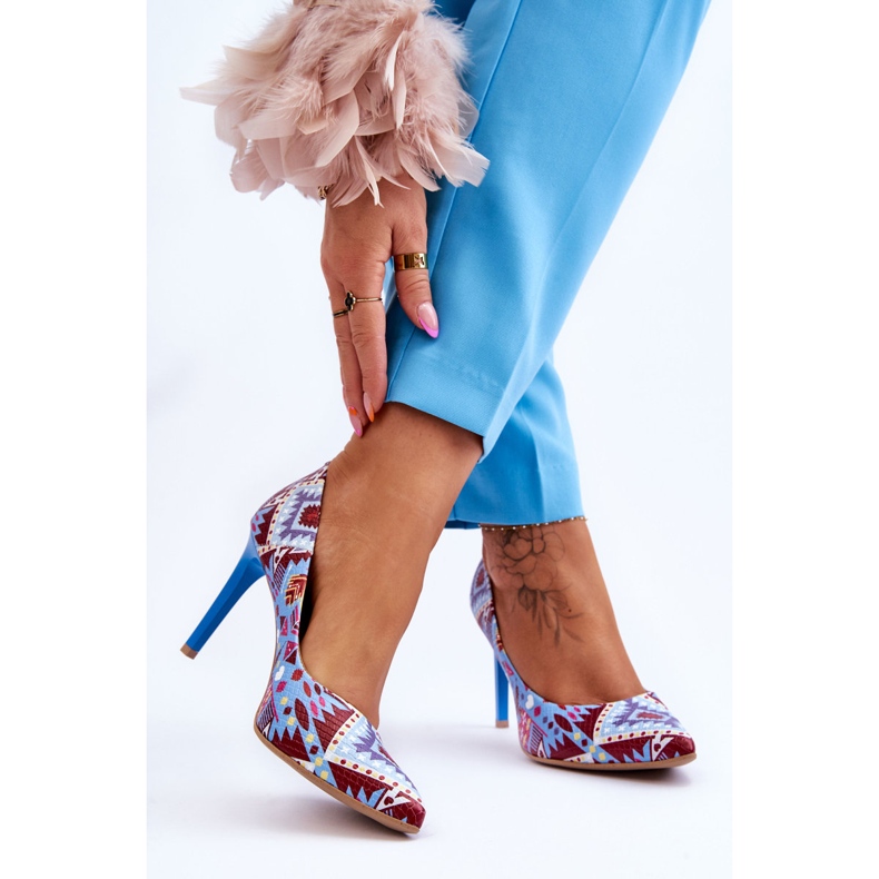 Lewski Shoes Moderigtige Leski-sko med høje hæle i læder 2659 Blå-Rød flerfarvet 2