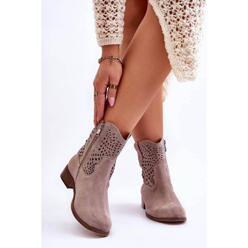 Lewski Shoes Dame Ruskind Openwork Støvler Leski Sko 3301 Cappuccino brun 2