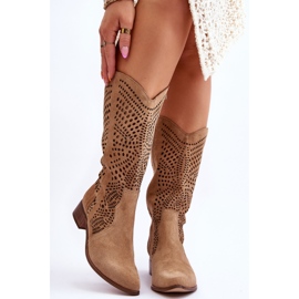 Lewski Shoes Ruskind Cowboy Boots Before The Knee Leewski Sko 3305 Beige brun 1