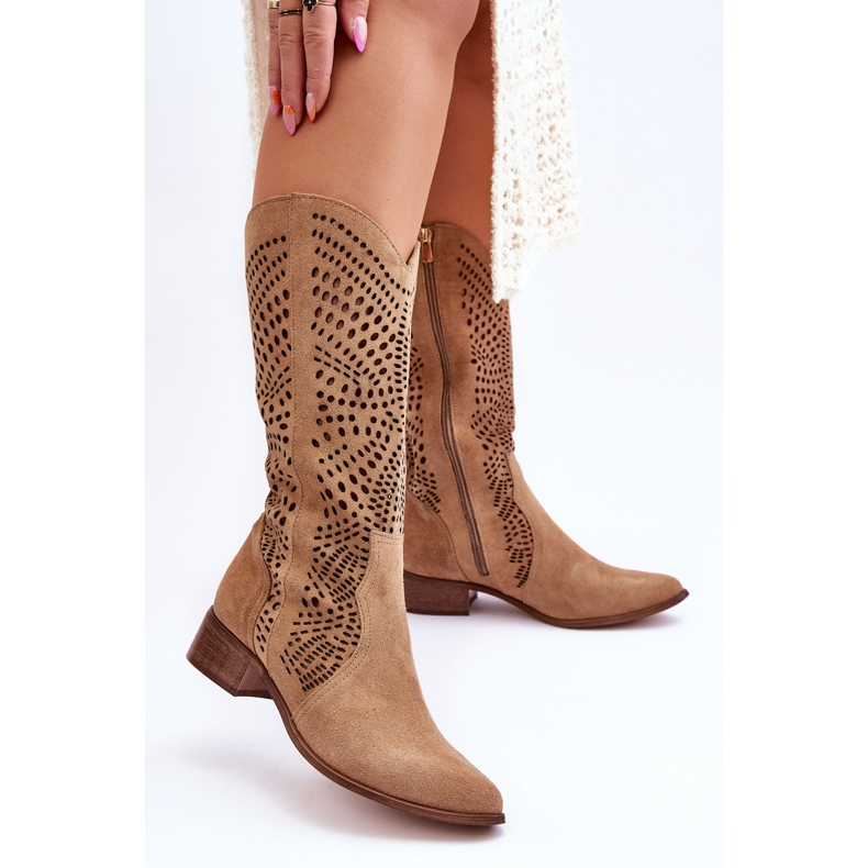 Lewski Shoes Ruskind Cowboy Boots Before The Knee Leewski Sko 3305 Beige brun 2