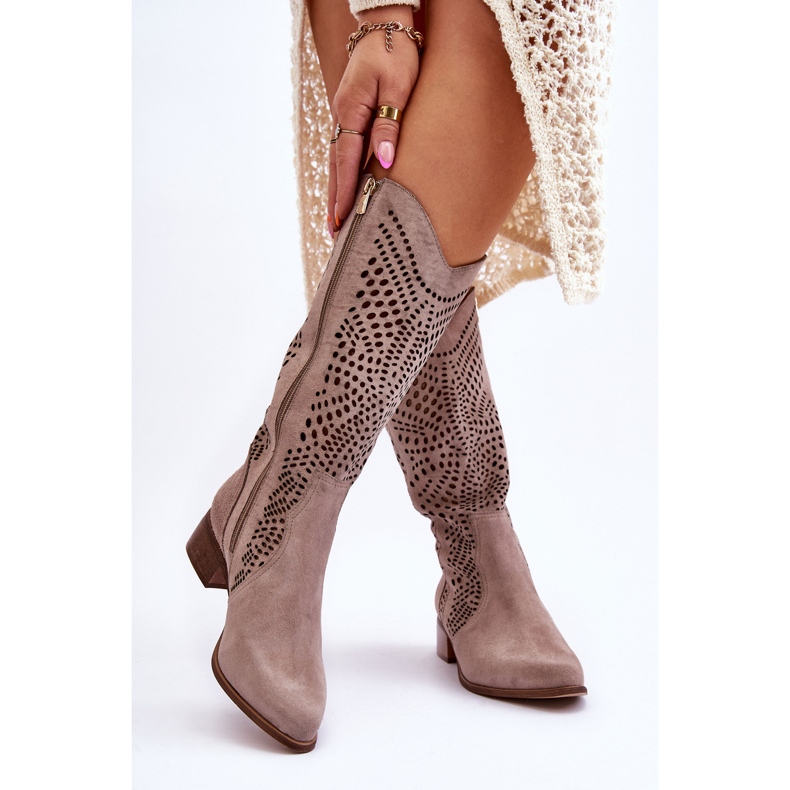 Lewski Shoes Ruskind Cowboy Boots Before The Knee Left Sko 3305 Cappuccino brun 2