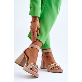 Lewski Shoes Damesandaler i ruskind med massive hæle Leewski-sko 3207 Beige brun 2