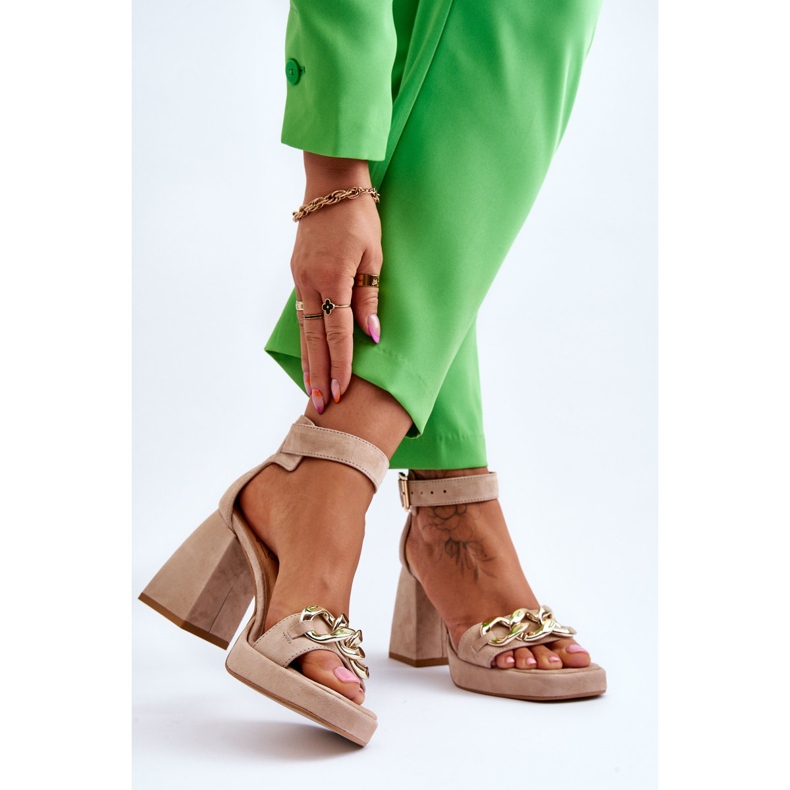 Lewski Shoes Damesandaler i ruskind med massive hæle Leewski-sko 3207 Beige brun 2