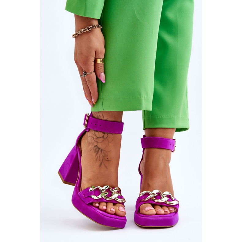 Lewski Shoes Damesandaler i ruskind på massive hæle Leski-sko 3207 Fuchsia lyserød 1