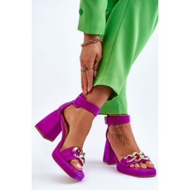 Lewski Shoes Damesandaler i ruskind på massive hæle Leski-sko 3207 Fuchsia lyserød 2