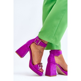 Lewski Shoes Damesandaler i ruskind på massive hæle Leski-sko 3207 Fuchsia lyserød 7